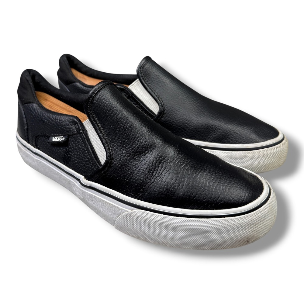 Vans Classic Slip On Black Tumbled Leather Sneakers Mens 8 721356